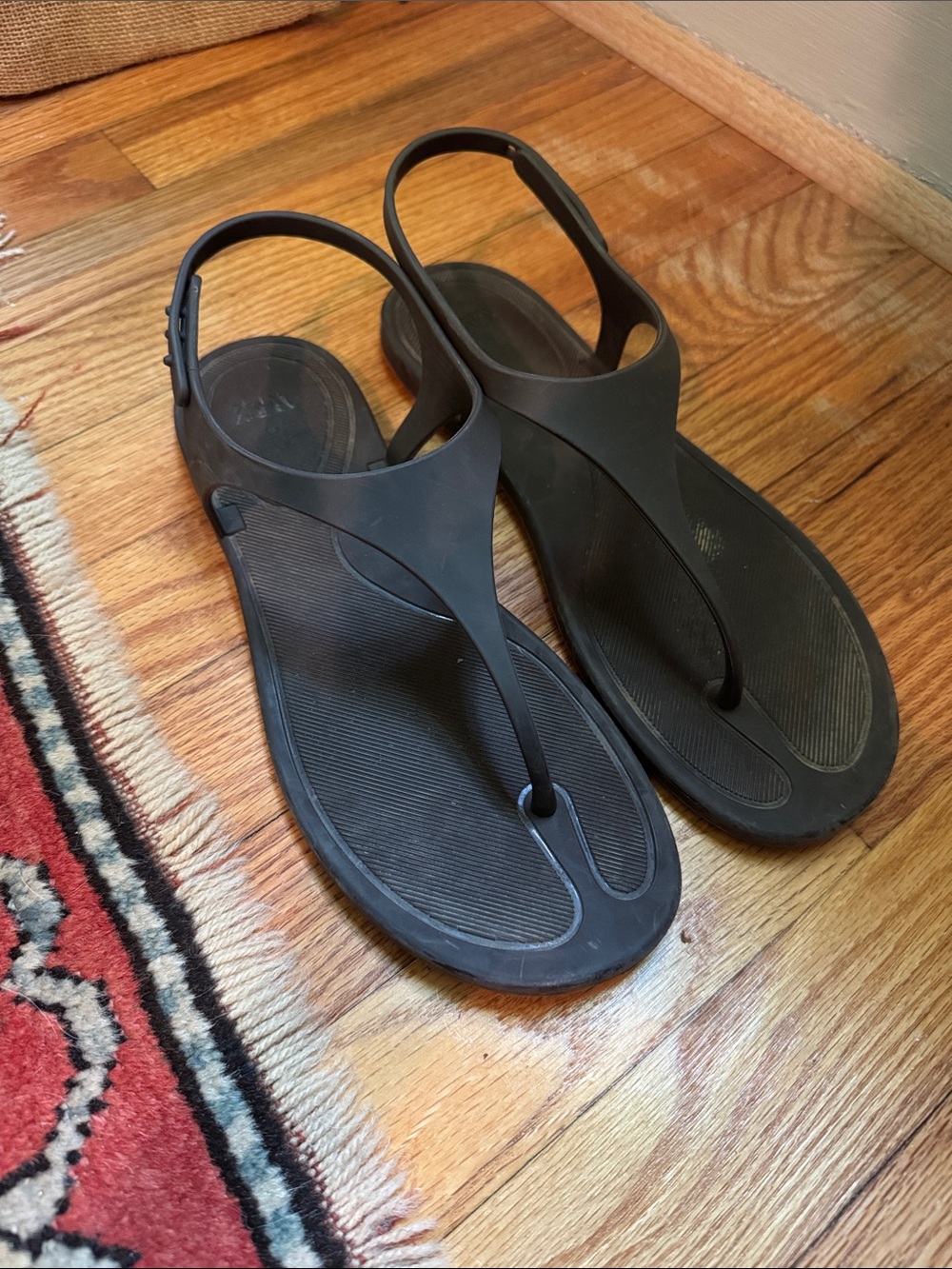 Zara brown rubber Women's Slingback Thong Sandals 39 8.5